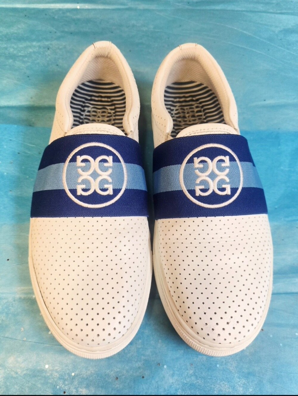 G/FORE Women's Banded Slip-On Golf Shoes Perforated Leather Blue White Size 8